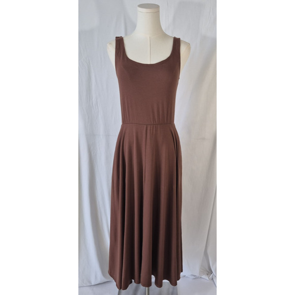 Quince Tencel Jersey Fit And Flare Brown Midi Dress M - Picture 2 of 7